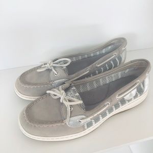 Sperry Topsider Angelfish mesh Sz 9.5 M Gray Silver Metallic Leather Boat Shoes